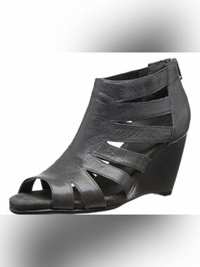 AEROSOLES Dark Gray Cutout Peep-Toe Wedge Sandals